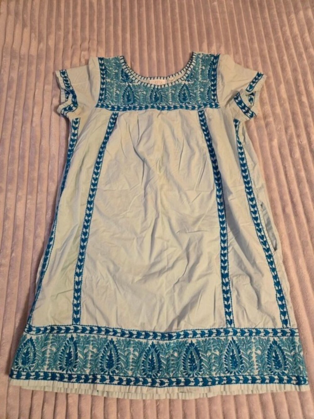 Pomegranate Inc Blue Embroidered Boho Tunic Shift Dress M